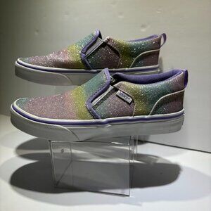 Vans Kids Asher Rainbow Glitter Slip-on Skate Shoes Size Missy 3